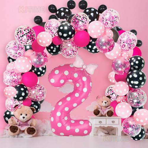 40 Inch Pink Number 2 Foil Balloon with Polka Dot Bow for 2nd Birthday