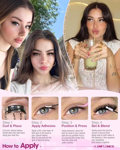 LANFLOWER Fluffy Lash Clusters Kit - 10-20mm D Curl Wispy DIY Eyelash Extensions