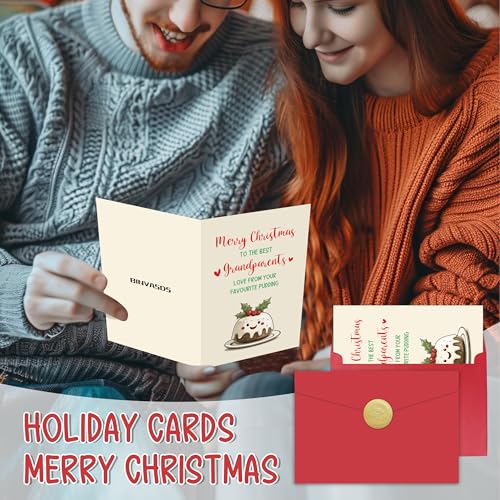 Cute Kawaii Christmas Pudding Card for Grandparents - Funny Holiday Greeting