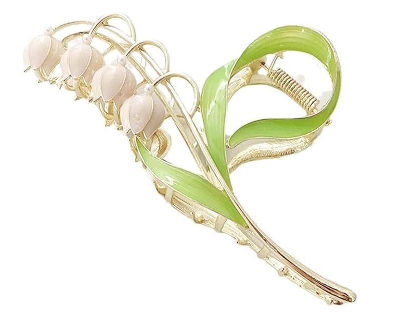 Pink Gold Lily of the Valley Large Metal Claw Clip Hair Accessory