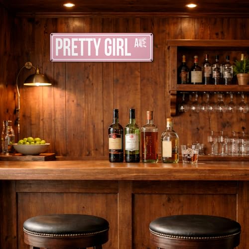 Pretty Girl Metal Sign - Pink Wall Decor for Girls Room