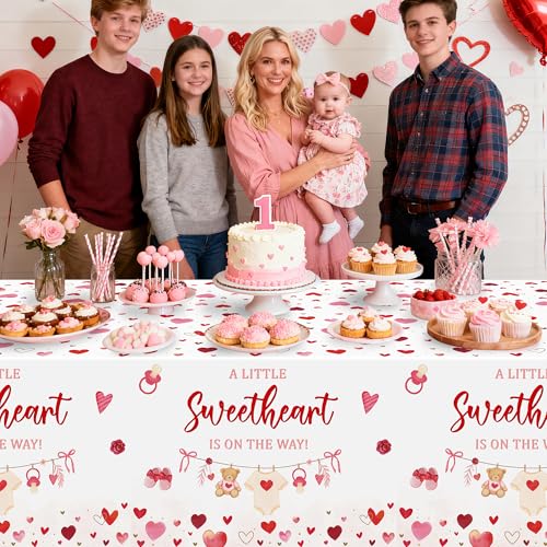 Valentine's Day Baby Shower Tablecloth Set - 3 Pack Disposable 51.2x86.6 Inch