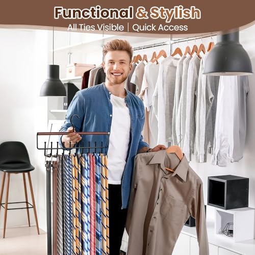 Wood Belt and Tie Organizer Rack with 20 Hooks - Space Saving Closet Storage