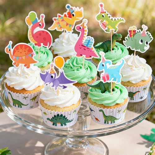 32 Dinosaur Cupcake Toppers - Cute Dino Picks for Parties