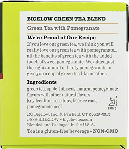 Bigelow Green Tea with Pomegranate - 20 Bags Pack of 3 | Natural Antioxidant Tea