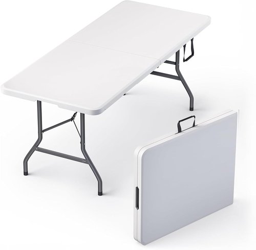 6FT Heavy Duty Folding Table by [Brand Name] - Portable & Foldable with Built-In Handle for Events, Picnics, and Camping