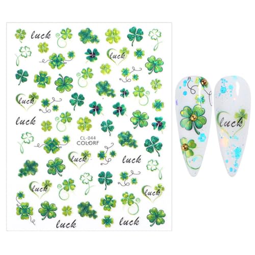 St. Patrick's Day Nail Art Stickers - 12 Sheets Shamrock Green Glitter Self-Adhesive Nail Decals
