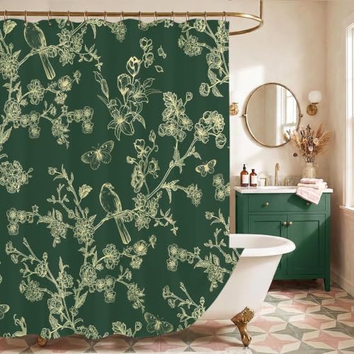 Mocsicka Vintage Floral Shower Curtain - Waterproof, 71x71 inch