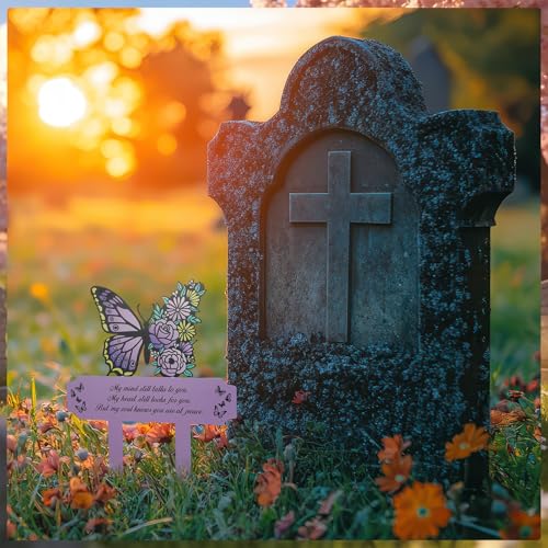 Purple Butterfly Memorial Grave Marker for Mom Dad, Metal Cemetery Plaque