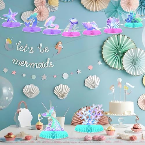 9 PCS Mermaid Honeycomb Centerpieces for Birthday Party Decorations