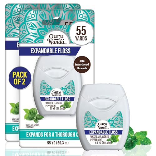 GuruNanda Expandable Waxed Dental Floss Peppermint 55 Yards 2 Pack