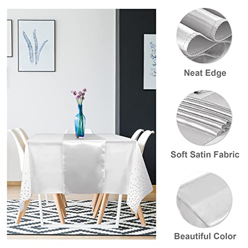 White and Silver Confetti Dot Plastic Tablecloth & Satin Table Runner Set - 24 Pack