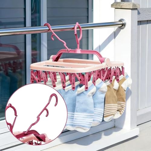 32-Clip Folding Sock Drying Rack - 360° Rotating Hanger for Laundry