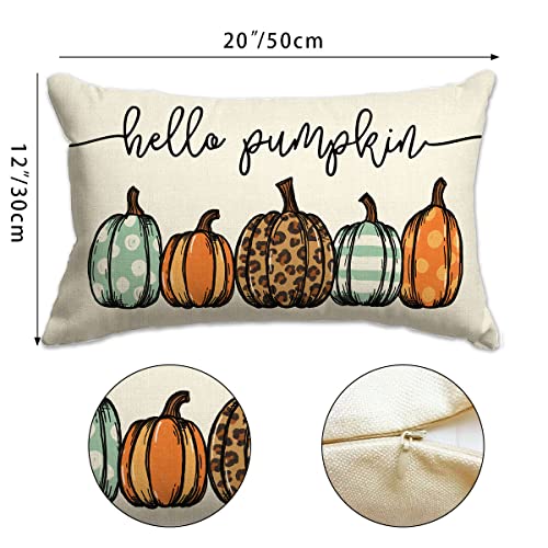 Fall Lumbar Pillow Cover Hello Pumpkin Autumn Decorative Throw Pillow
