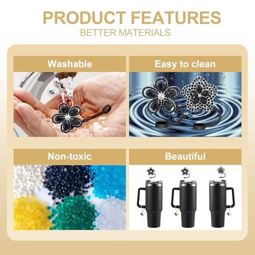 Bling Silicone Flower Straw Covers for Stanley Cup 30 & 40 Oz