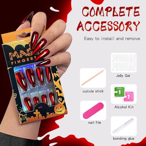 Red Vampire Cat Eye Press On Nails Long Stiletto Acrylic False Nails Kit