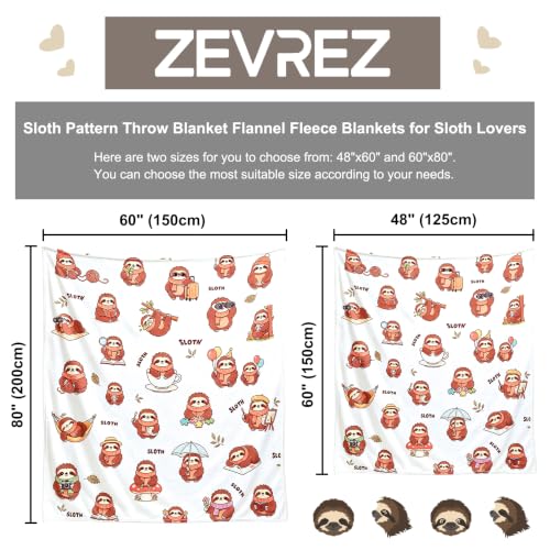 Zevrez Sloth Throw Blanket 48x60 inches Soft Flannel Fleece for Kids & Adults