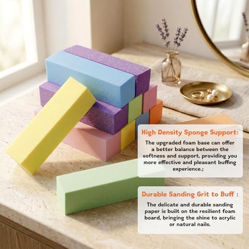 12 Pcs Nail Buffer Blocks 4-Sided Multicolor Sponge Files for Acrylic & Natural Nails