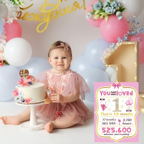 1st Birthday Card for Baby Girl - Pink Keepsake Gift for 1 Year Old