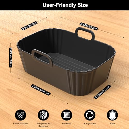 Reusable Silicone Air Fryer Liners 2 Pack - 8-10QT, Black