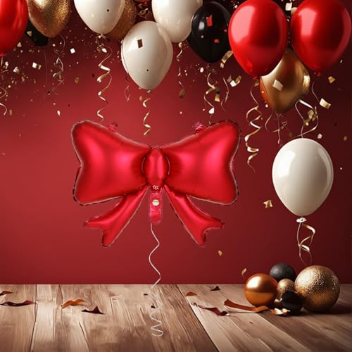 Giant Red Bow Balloons - 5 Pcs Foil Decorations for Parties