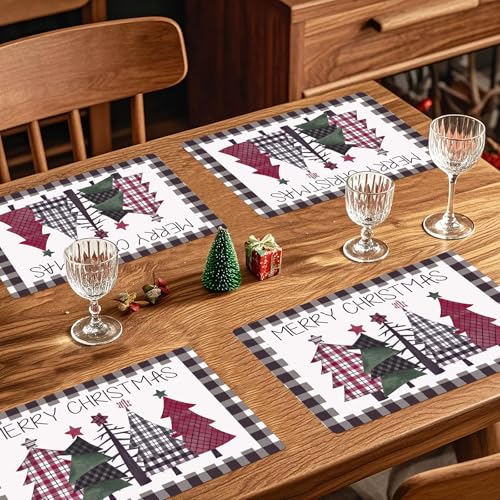 Disposable Christmas Tree Checkered Placemats Set - Black White Grid, 50 Sheets