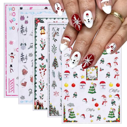 5 Sheets Christmas Nail Stickers 3D Self-Adhesive Winter Holiday Decals