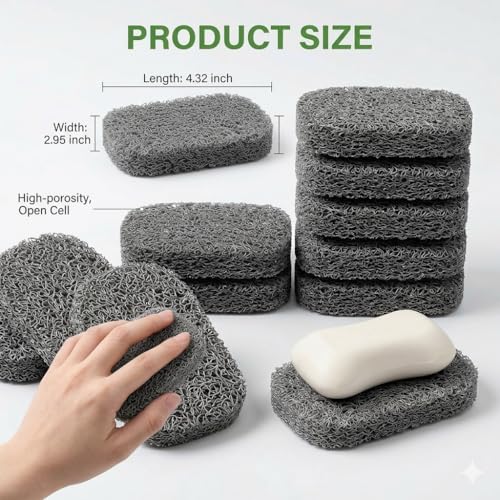 Self-Draining Soap Dish Pads - 10 Pcs Gray PVC Soap Savers