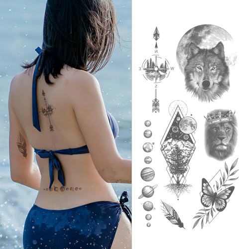 VibesHood Large Temporary Tattoos - Lion and Wolf Waterproof Ink Sheets