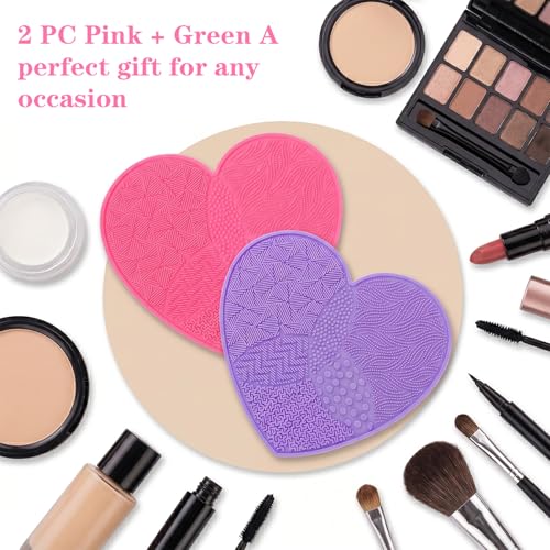 Elegaperma 2Pcs Silicone Makeup Brush Cleaning Mat Heart Shaped