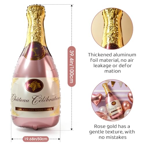 4PCS Rose Gold Champagne Bottle & Glass Balloons Set for Parties