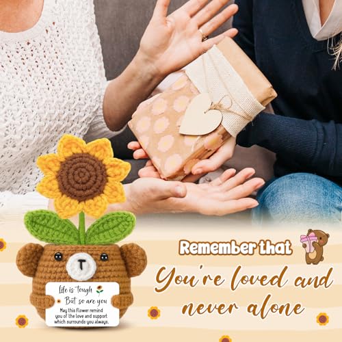 Handmade Crochet Sunflower Bear - Get Well Soon Gift for Women