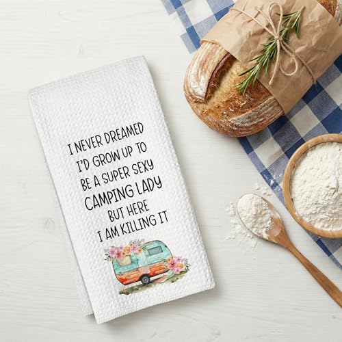 Waffle Weave Camping Kitchen Towels 16x24 - Sassy Design