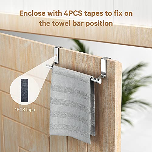 Over Cabinet Towel Bar - Silver Stainless Steel Holder, 2 Pack