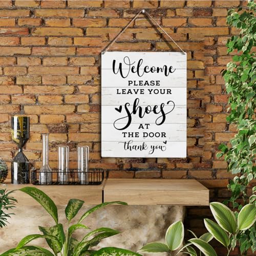Please Remove Your Shoes Wooden Hanging Sign - 10 x 8 Inch Porch Decor