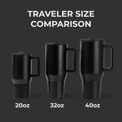 HydroJug Traveler 40 oz Water Bottle - Leak Resistant, Fits Cup Holder, Insulated Stainless Steel - Black