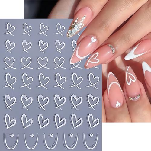 CnSybaris 3D Self-Adhesive Heart Nail Stickers Wavy Line Nail Decals