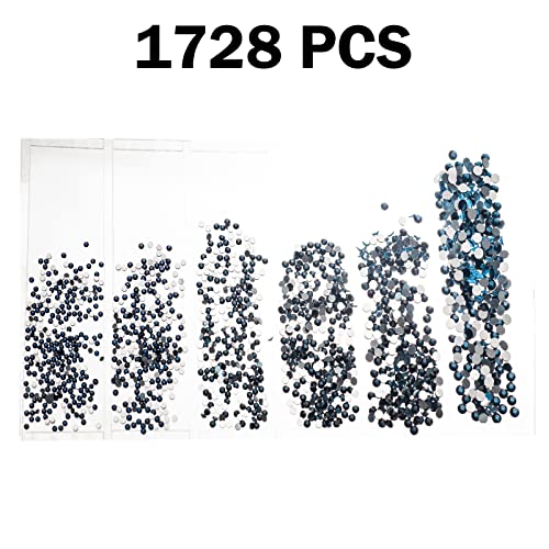 LOOKSEVEN 1728pcs Dark Blue Flatback Glass Nail Rhinestones 3D Crystals