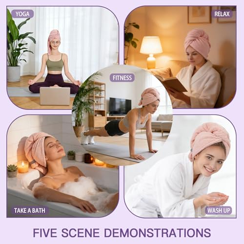 MAGO FAMILY MAGIC Microfiber Hair Towel Wrap, Large Anti-Frizz Turban - Pink