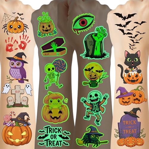 Glow in the Dark Halloween Temporary Tattoos - 60 Pcs Party Favors