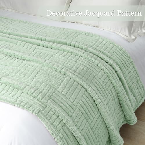 Whale Flotilla Sage Green Fleece Throw Blanket - 50x60 Inch Cozy Soft Blanket with Jacquard Pattern