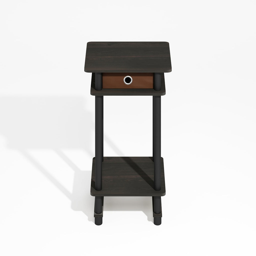 Furinno Turn-N-Tube Side Table, 3-Tier End Table with Storage Bin, Open Shelf Night Stand, Bedside Table, Toolless Assembly, for Living Room, Bedroom, Black Espresso