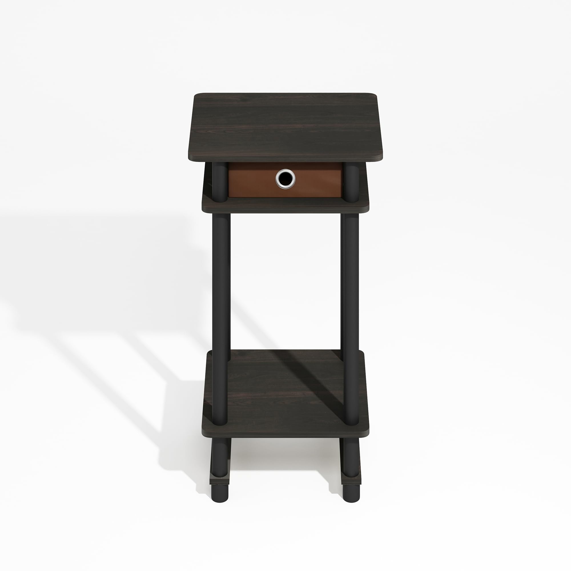 Furinno Turn-N-Tube Side Table, 3-Tier End Table with Storage Bin, Open Shelf Night Stand, Bedside Table, Toolless Assembly, for Living Room, Bedroom, Black Espresso