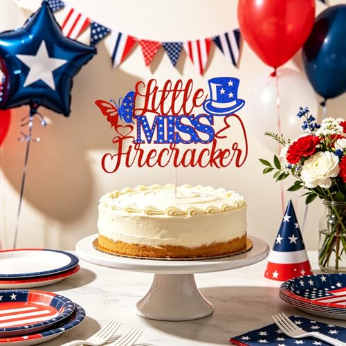 Little Miss Firecracker Glitter Cake Topper - 4th of July Decor