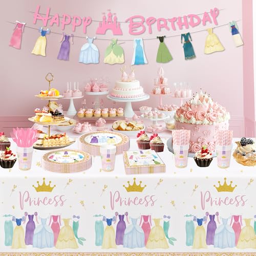 Princess Birthday Party Disposable Tablecloths, 3 Pack, 55 x 86 Inches