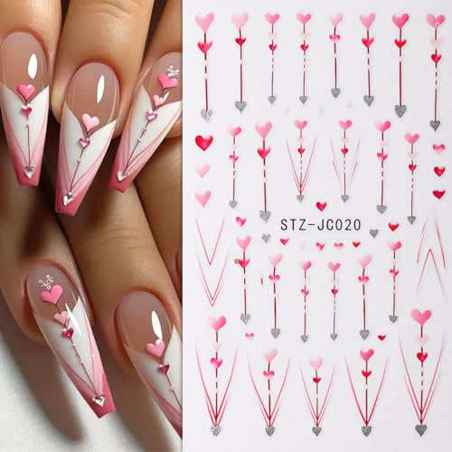 Valentines Nail Stickers 6 Sheets Self-Adhesive Red Heart Decals