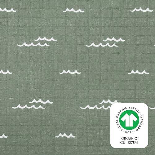 Babyletto 100% Organic Cotton Mini Crib Sheet, GOTS-Certified, Fitted 360°, Ultra-Soft and Breathable Muslin - Ocean Waves