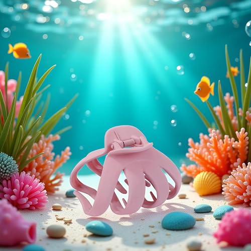 Pink Large Octopus Hair Claw Clip - Ultra-Light Anti-Slip Grip for Thick Hair