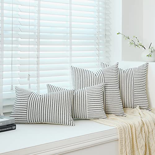 Farmhouse Striped Throw Pillow Covers 18x18 Inch, Set of 2 - Black