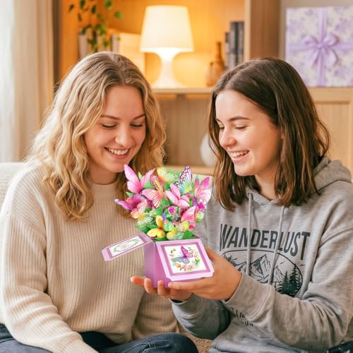 3D Pop Up Birthday Card for Women - Colorful Butterfly Garden Keepsake